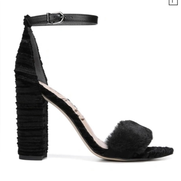 Elegant Black Fur Heeled Sandals